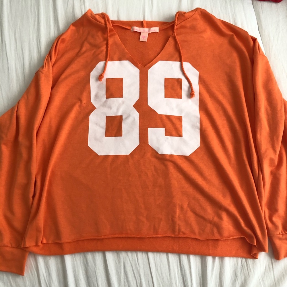 Orange hooded, cropped jersey t-shirt